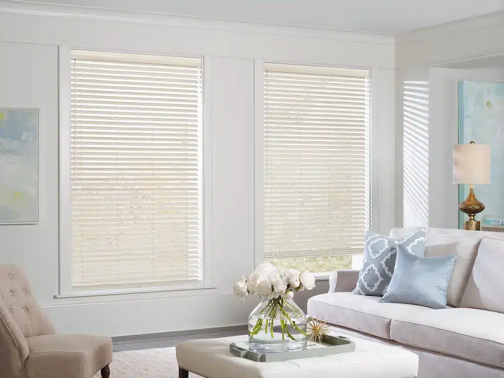 Faux wood blinds in an original Dunn Loring living room