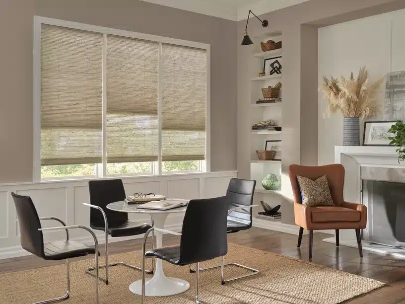 Woven wood shades warming a Chantilly family room
